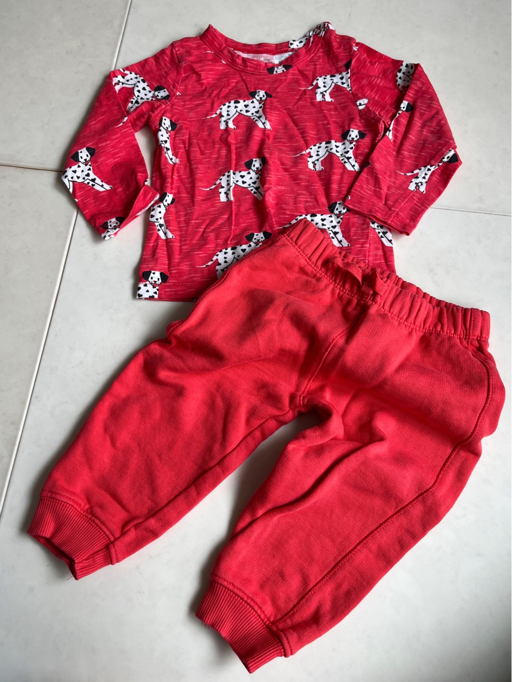 Monica+andy Toddler Baby Red Dalmatian Long Sleeve Tee and Pants Set 12-18M